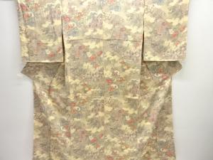 未使用品　縮緬地几帳に草花模様小紋着物
